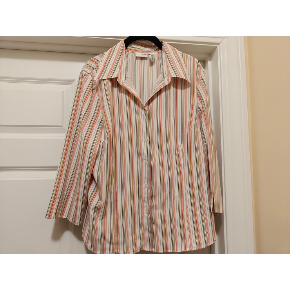Covington Womens XL Multi Color Striped 3/4 Sleeve Button Down Blouse Shirt